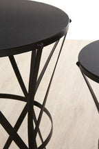 Set of 2 Black Round Metal Top Nesting Side Tables with Cross Lattice Frame | Avantis