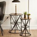 Set of 2 Black Round Metal Top Nesting Side Tables with Cross Lattice Frame | Avantis