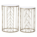 Art Deco Set of Two Champagne Finish Metal Base Side Tables with Reflective Mirrored Tops | Avantis