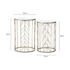 Art Deco Set of Two Champagne Finish Metal Base Side Tables with Reflective Mirrored Tops | Avantis