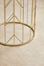 Art Deco Set of Two Champagne Finish Metal Base Side Tables with Reflective Mirrored Tops | Avantis