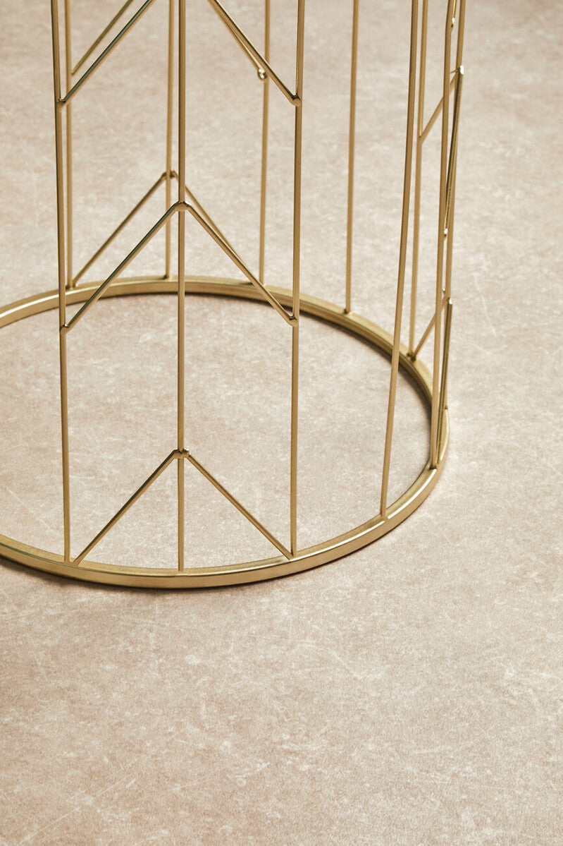 Art Deco Set of Two Champagne Finish Metal Base Side Tables with Reflective Mirrored Tops | Avantis