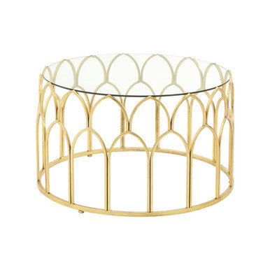 Round Glass Top and Gold Leaf Frame Coffee Table | Merlin