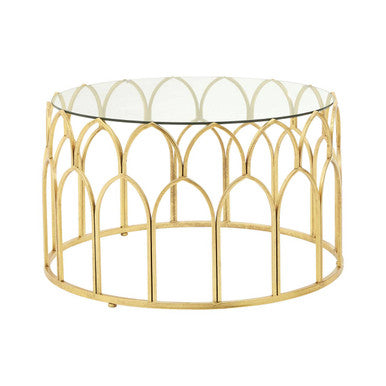 Round Glass Top and Gold Leaf Frame Coffee Table | Merlin