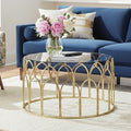 Round Glass Top and Gold Leaf Frame Coffee Table | Merlin