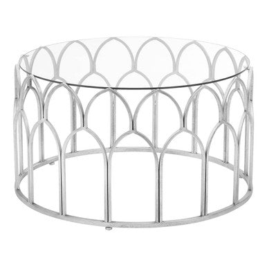 Round Glass Top and Silver Leaf Frame Coffee Table | Merlin