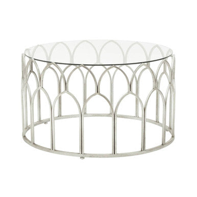 Round Glass Top and Silver Leaf Frame Coffee Table | Merlin