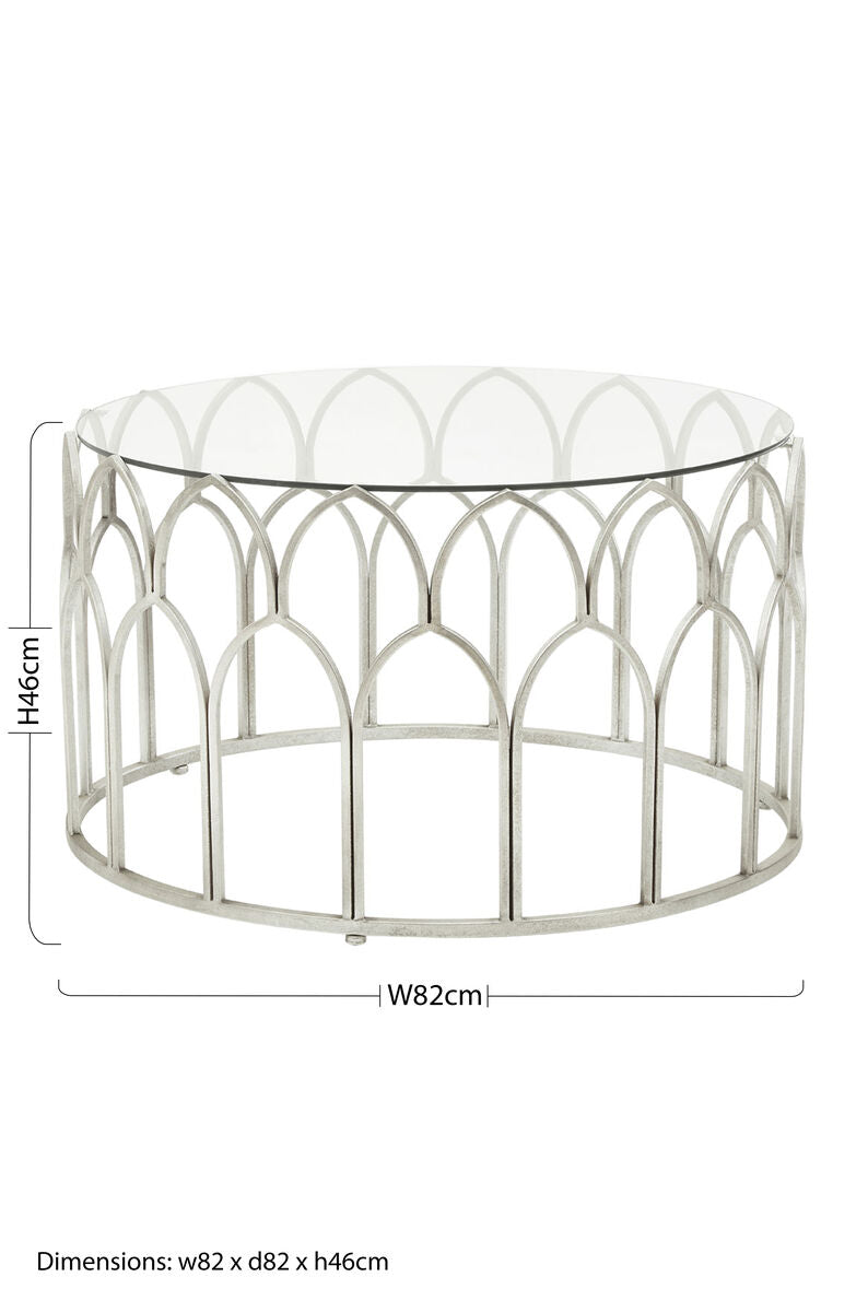 Round Glass Top and Silver Leaf Frame Coffee Table | Merlin