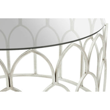 Round Glass Top and Silver Leaf Frame Coffee Table | Merlin