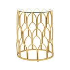 Gold Round Side Table with Geometric Design | Merlin