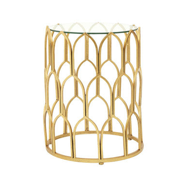 Gold Round Side Table with Geometric Design | Merlin