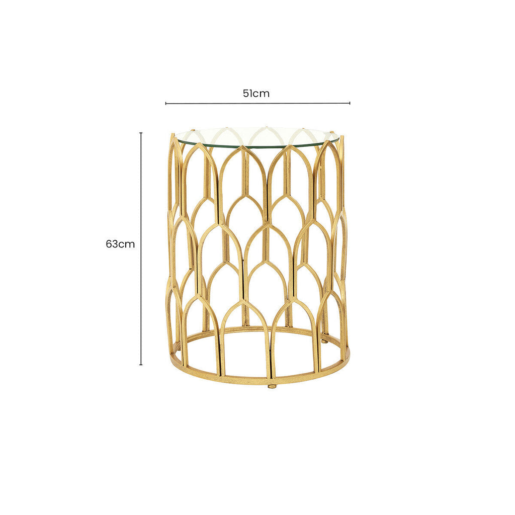 Gold Round Side Table with Geometric Design | Merlin