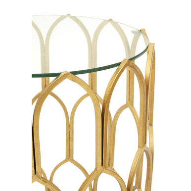Gold Round Side Table with Geometric Design | Merlin