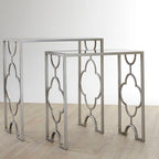 Set of 2 Tempered Glass Top Side Table with Silver Leaf Finish Base | Merlin