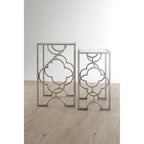Set of 2 Tempered Glass Top Side Table with Silver Leaf Finish Base | Merlin