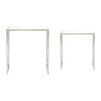 Set of 2 Tempered Glass Top Side Table with Silver Leaf Finish Base | Merlin