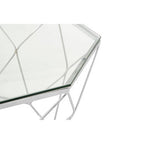 Hexagon Tempered Glass Top Coffee Table with Silver Chrome Geometric Base | Allure