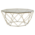 Hexagon Tempered Glass Top Coffee Table with Gold Brushed Nickel Base | Allure