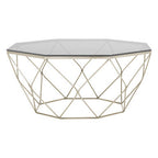 Hexagon Tempered Glass Top Coffee Table with Gold Brushed Nickel Base | Allure