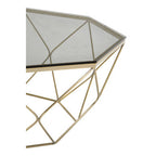 Hexagon Tempered Glass Top Coffee Table with Gold Brushed Nickel Base | Allure