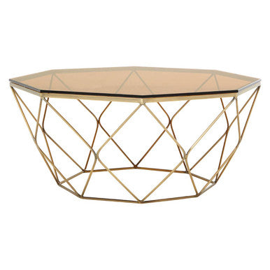 Brown Brushed Bronze Diamond Base Coffee Table with Amber Glass Top | Allure