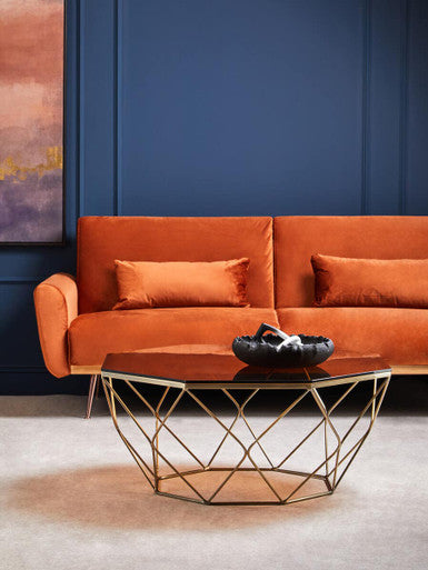 Brown Brushed Bronze Diamond Base Coffee Table with Amber Glass Top | Allure