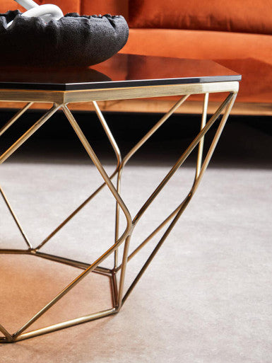 Brown Brushed Bronze Diamond Base Coffee Table with Amber Glass Top | Allure