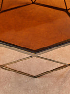 Brown Brushed Bronze Diamond Base Coffee Table with Amber Glass Top | Allure
