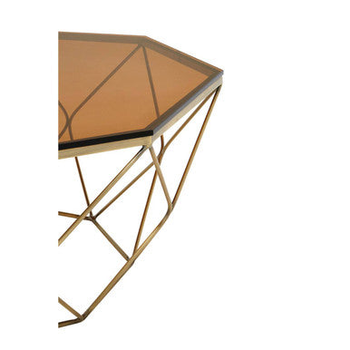 Brown Brushed Bronze Diamond Base Coffee Table with Amber Glass Top | Allure