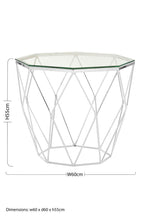 Tempered Glass Top Hexagon End Table with Silver Stainless Steel Geometric Base | Allure