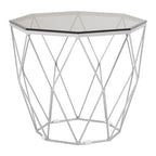 Smoke Grey Tempered Glass Top Octagonal End Table with Brushed Nickel Geometric Base, Allure