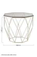 Smoke Grey Tempered Glass Top Octagonal End Table with Brushed Nickel Geometric Base, Allure