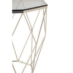 Smoke Grey Tempered Glass Top Octagonal End Table with Brushed Nickel Geometric Base, Allure