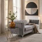 Smoke Grey Tempered Glass Top Octagonal End Table with Brushed Nickel Geometric Base, Allure