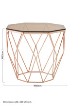 Rose Gold Metal Geometric Side Table with Hexagonal Tempered Glass Top | Allure