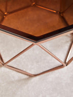 Rose Gold Metal Geometric Side Table with Hexagonal Tempered Glass Top | Allure