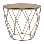 Brush Brushed Bronze Metal Geometric Side Table with Hexagonal Tempered Glass Top | Allure