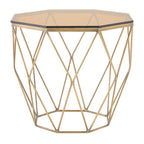 Brush Brushed Bronze Metal Geometric Side Table with Hexagonal Tempered Glass Top | Allure