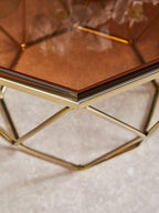 Brush Brushed Bronze Metal Geometric Side Table with Hexagonal Tempered Glass Top | Allure