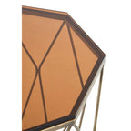 Brush Brushed Bronze Metal Geometric Side Table with Hexagonal Tempered Glass Top | Allure