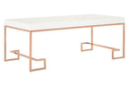 White High Gloss Wood Top Coffee Table with Rose Gold Angled Stainless Steel Leg | Allure