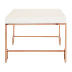 White High Gloss Wood Top Coffee Table with Rose Gold Angled Stainless Steel Leg | Allure