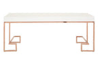White High Gloss Wood Top Coffee Table with Rose Gold Angled Stainless Steel Leg | Allure