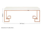 White High Gloss Wood Top Coffee Table with Rose Gold Angled Stainless Steel Leg | Allure