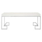 White High Gloss Wood Top Coffee Table with Silver Chrome Angled Stainless Steel Leg | Allure