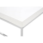White High Gloss Wood Top Coffee Table with Silver Chrome Angled Stainless Steel Leg | Allure
