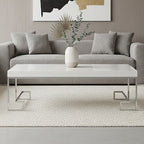 White High Gloss Wood Top Coffee Table with Silver Chrome Angled Stainless Steel Leg | Allure