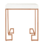 White High Gloss Wood Top End Table with Rose Gold Angled Stainless Steel Leg | Allure