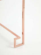 White High Gloss Wood Top End Table with Rose Gold Angled Stainless Steel Leg | Allure