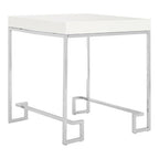 White High Gloss Wood Top End Table with Silver Chrome Angled Stainless Steel Leg | Allure